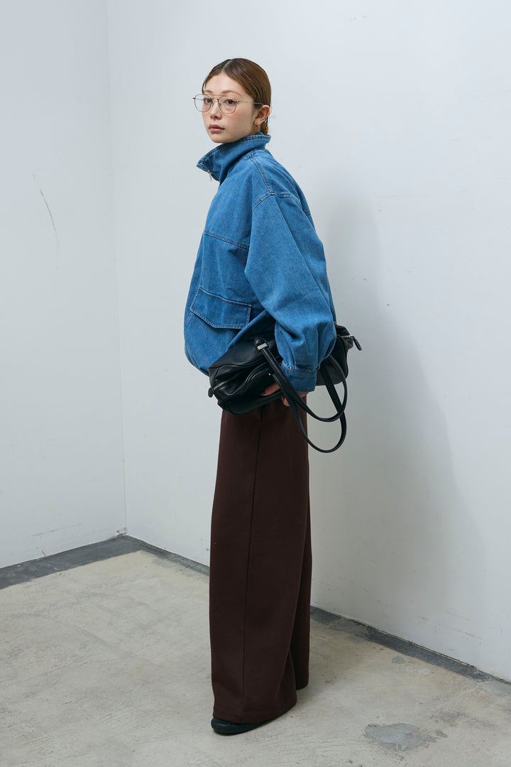 [予約/SET]スタンドジップデニムブルゾン+裏起毛スウェットワイドパンツ(2set)