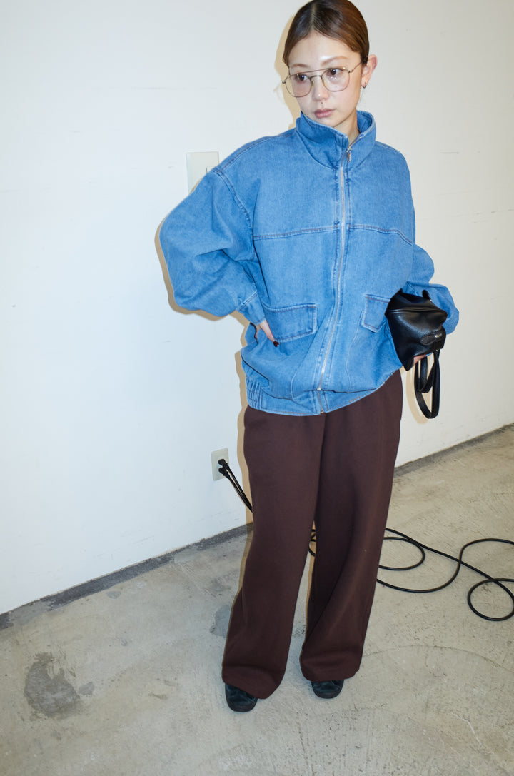 [予約/SET]スタンドジップデニムブルゾン+裏起毛スウェットワイドパンツ(2set)