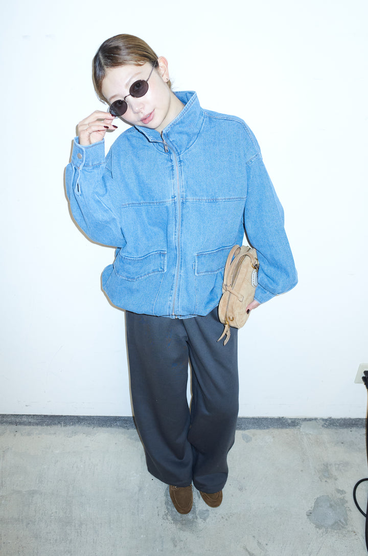 [予約/SET]スタンドジップデニムブルゾン+裏起毛スウェットワイドパンツ(2set)