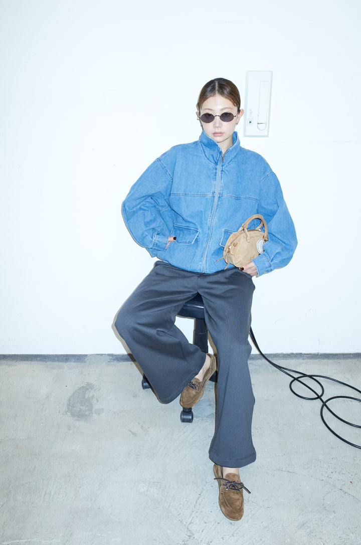 [予約/SET]スタンドジップデニムブルゾン+裏起毛スウェットワイドパンツ(2set)