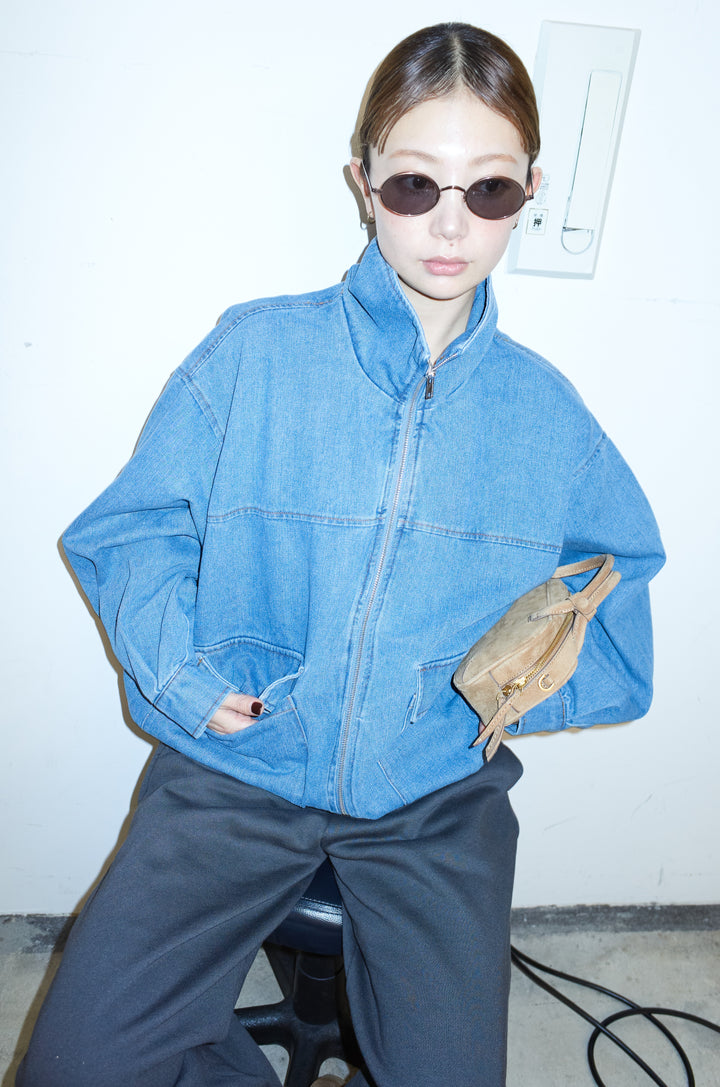 [予約/SET]スタンドジップデニムブルゾン+裏起毛スウェットワイドパンツ(2set)