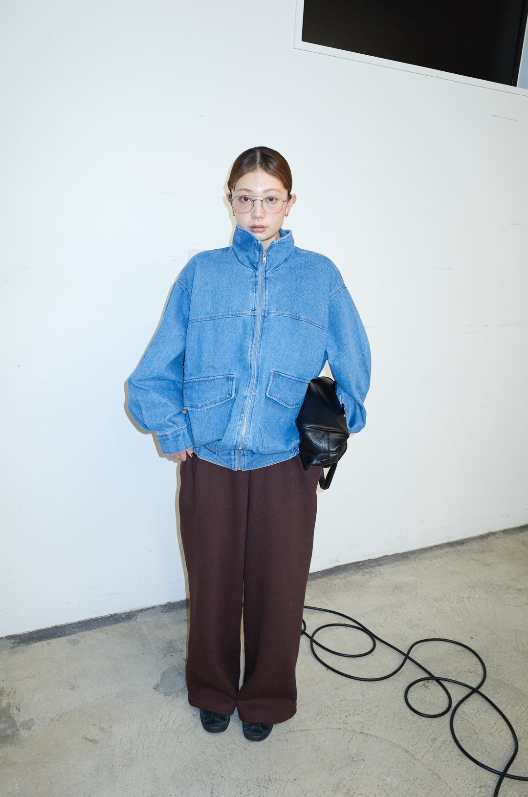 [予約/SET]スタンドジップデニムブルゾン+裏起毛スウェットワイドパンツ(2set)