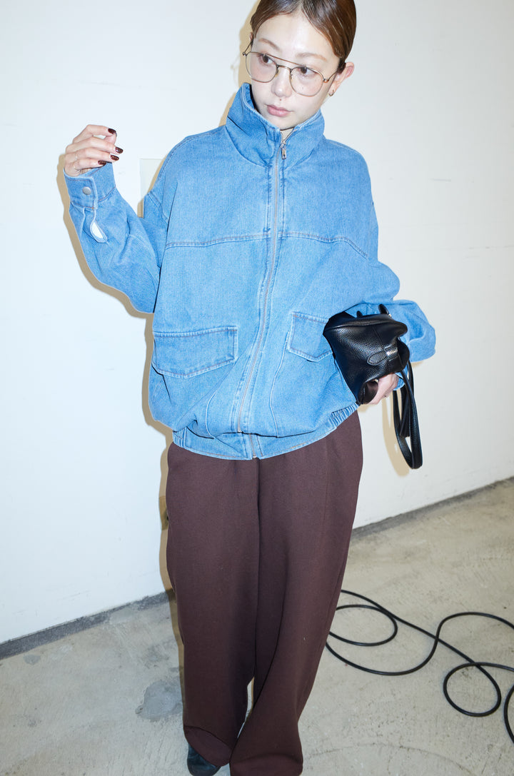 [予約/SET]スタンドジップデニムブルゾン+裏起毛スウェットワイドパンツ(2set)