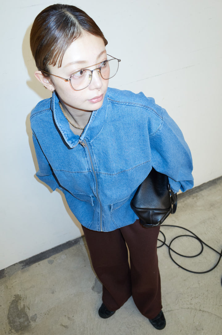 [予約/SET]スタンドジップデニムブルゾン+裏起毛スウェットワイドパンツ(2set)