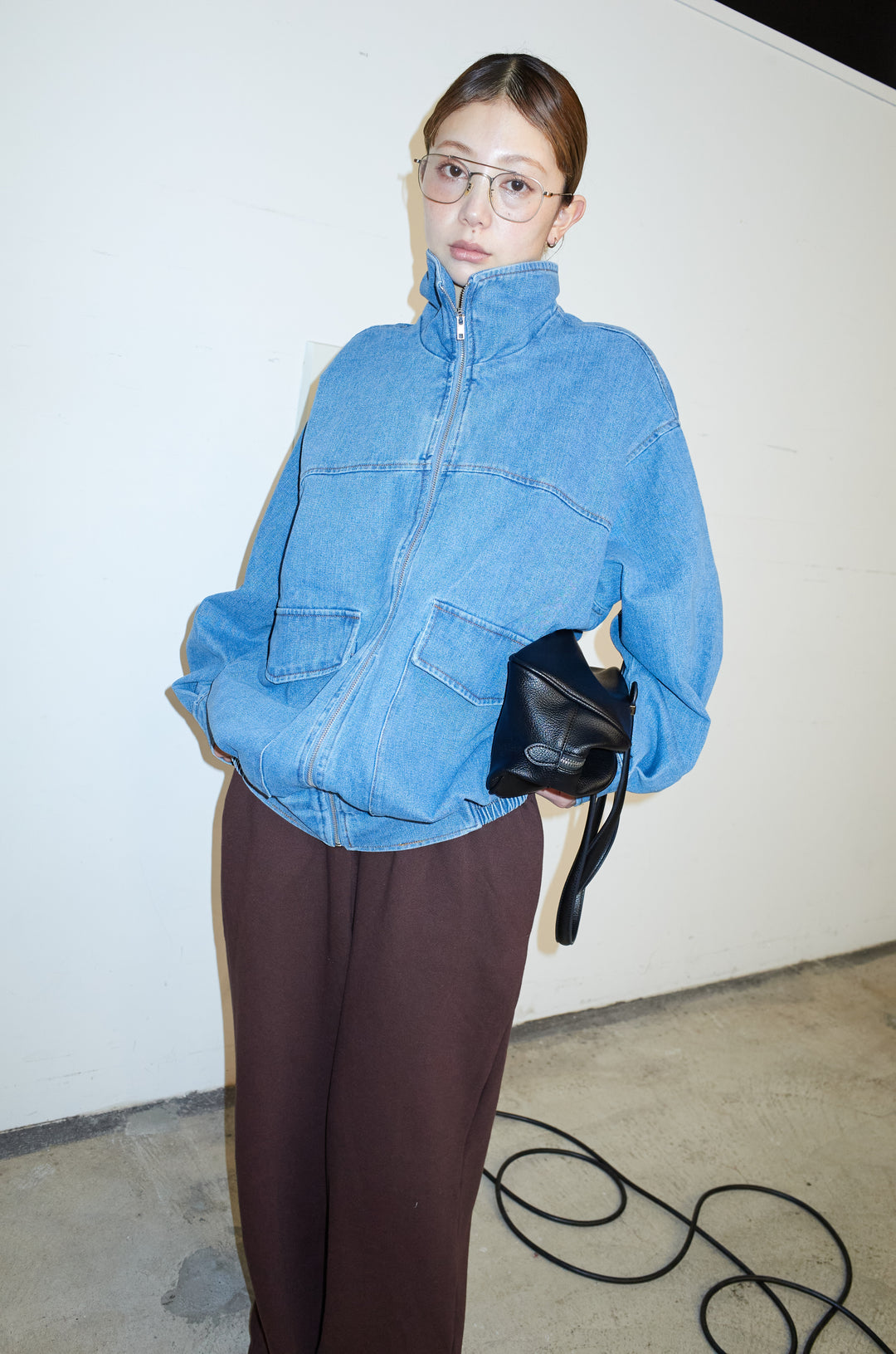 [予約/SET]スタンドジップデニムブルゾン+裏起毛スウェットワイドパンツ(2set)