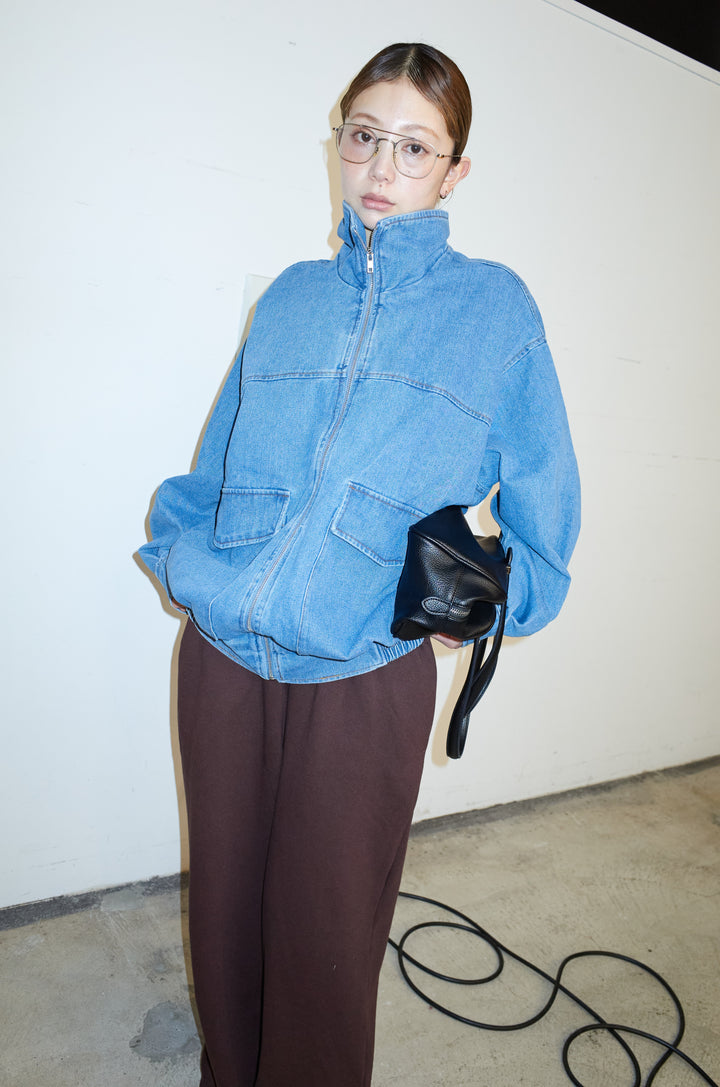 [予約/SET]スタンドジップデニムブルゾン+裏起毛スウェットワイドパンツ(2set)