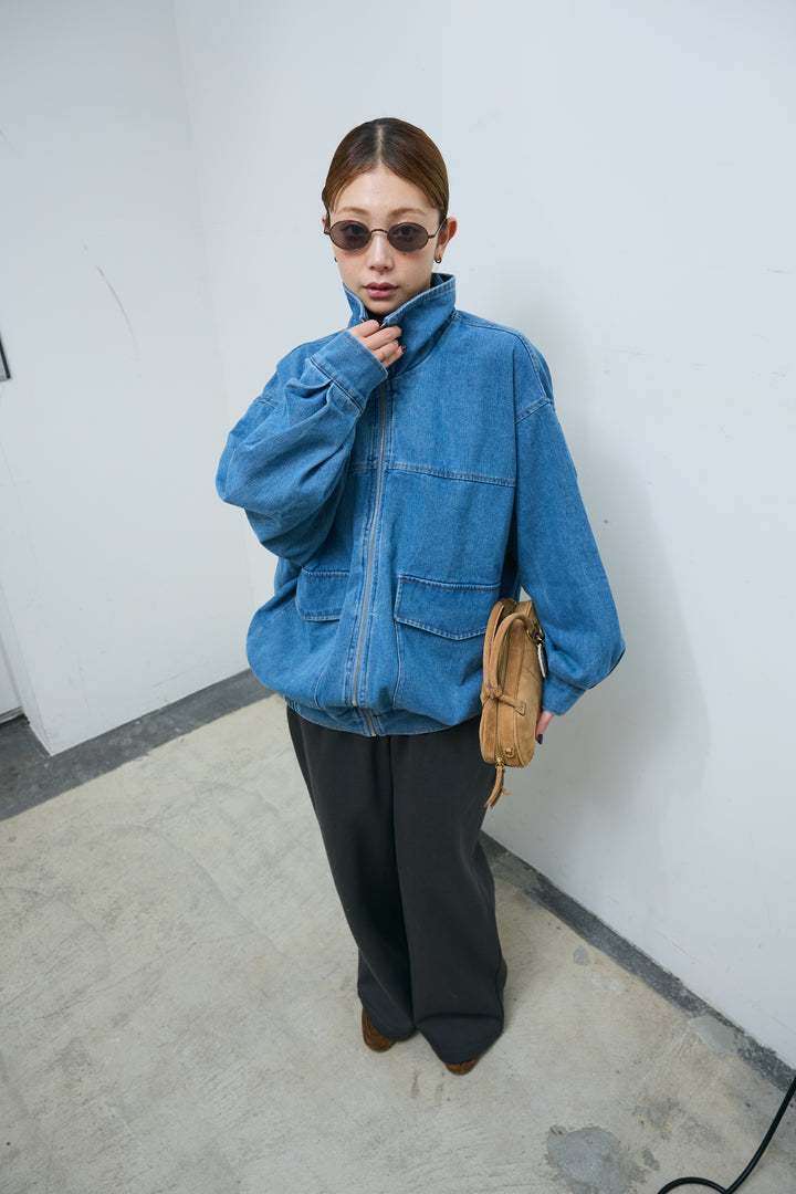 [予約/SET]スタンドジップデニムブルゾン+裏起毛スウェットワイドパンツ(2set)