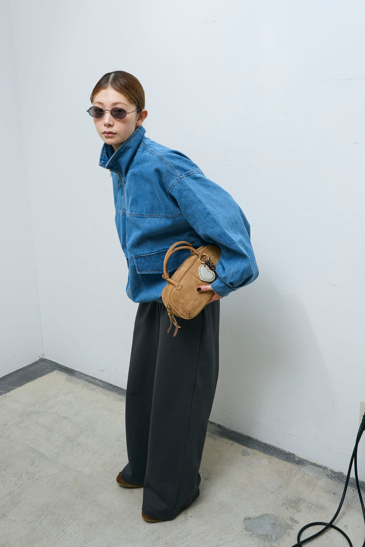 [予約/SET]スタンドジップデニムブルゾン+裏起毛スウェットワイドパンツ(2set)