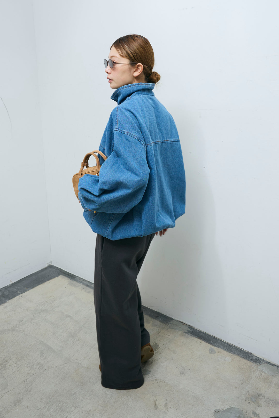 [予約/SET]スタンドジップデニムブルゾン+裏起毛スウェットワイドパンツ(2set)