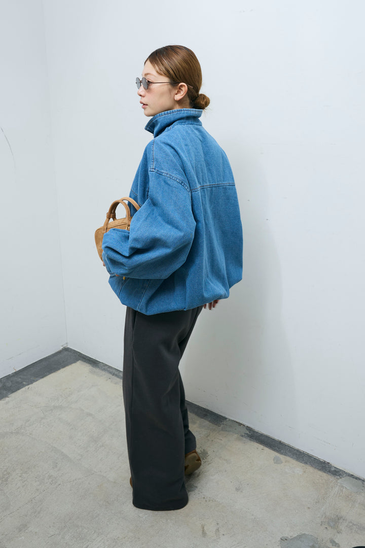 [予約/SET]スタンドジップデニムブルゾン+裏起毛スウェットワイドパンツ(2set)