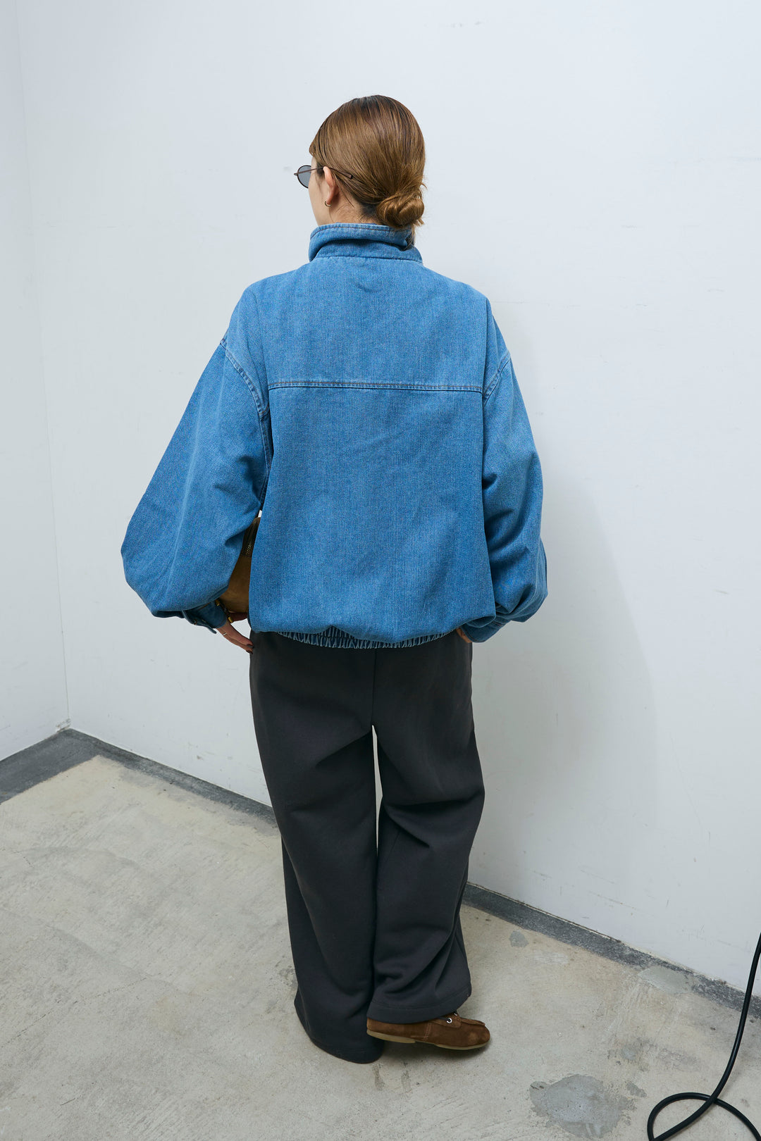 [予約/SET]スタンドジップデニムブルゾン+裏起毛スウェットワイドパンツ(2set)