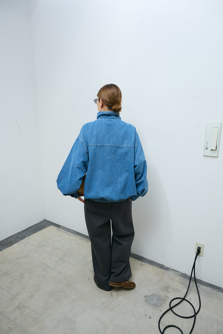 [予約/SET]スタンドジップデニムブルゾン+裏起毛スウェットワイドパンツ(2set)