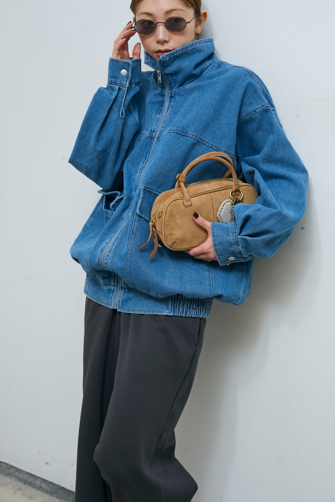 [予約/SET]スタンドジップデニムブルゾン+裏起毛スウェットワイドパンツ(2set)