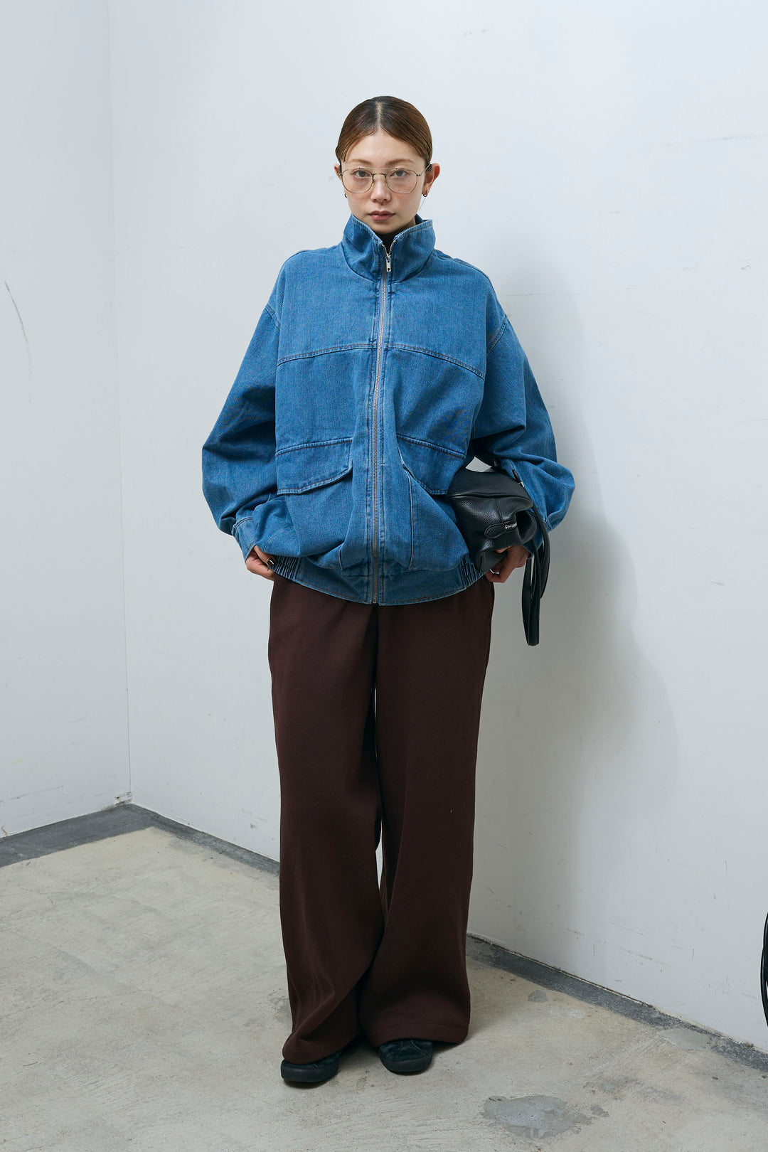 [予約/SET]スタンドジップデニムブルゾン+裏起毛スウェットワイドパンツ(2set)