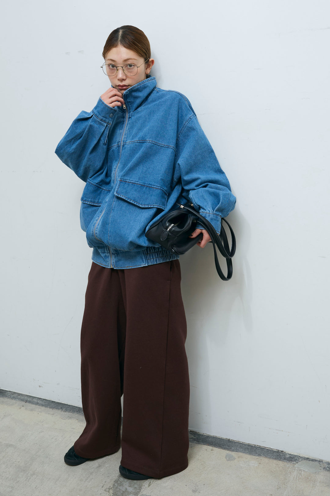 [予約/SET]スタンドジップデニムブルゾン+裏起毛スウェットワイドパンツ(2set)