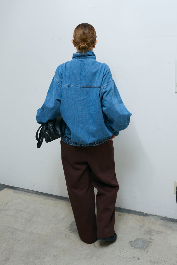 [予約/SET]スタンドジップデニムブルゾン+裏起毛スウェットワイドパンツ(2set)