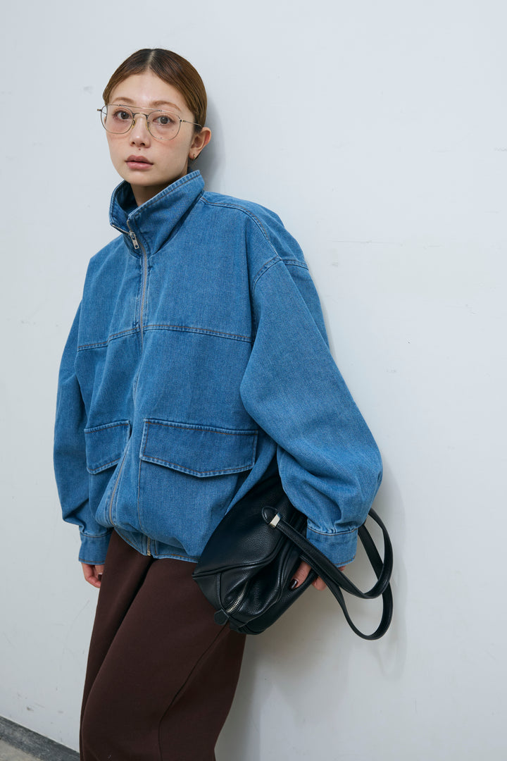 [予約/SET]スタンドジップデニムブルゾン+裏起毛スウェットワイドパンツ(2set)