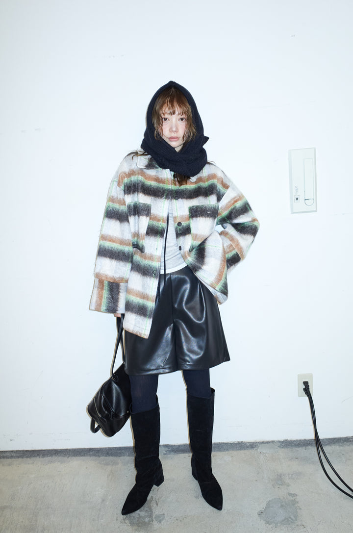 [予約/SET]ウールモッサ杢ヘリンボーンシャツJK+ストレッチフェイクレザーハーフパンツ(2set)