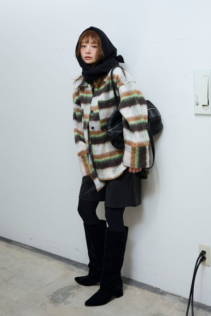 [予約/SET]ウールモッサ杢ヘリンボーンシャツJK+ストレッチフェイクレザーハーフパンツ(2set)