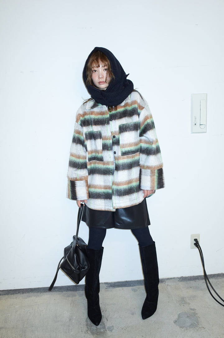 [予約/SET]ウールモッサ杢ヘリンボーンシャツJK+ストレッチフェイクレザーハーフパンツ(2set)