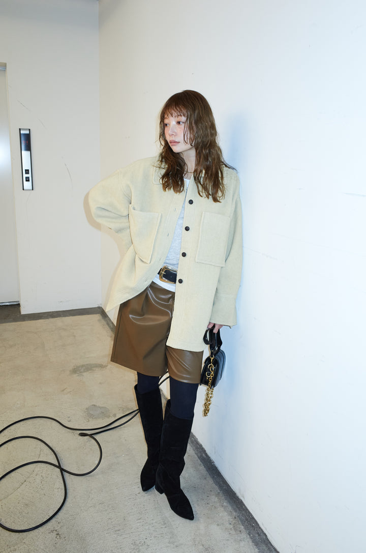 [予約/SET]ウールモッサ杢ヘリンボーンシャツJK+ストレッチフェイクレザーハーフパンツ(2set)