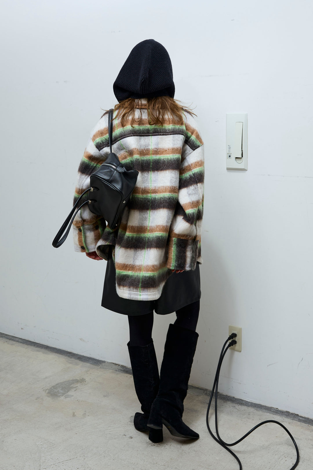 [予約/SET]ウールモッサ杢ヘリンボーンシャツJK+ストレッチフェイクレザーハーフパンツ(2set)