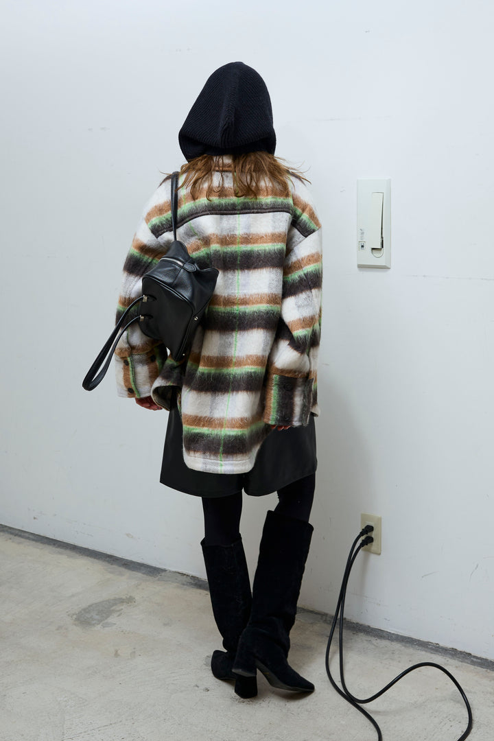 [予約/SET]ウールモッサ杢ヘリンボーンシャツJK+ストレッチフェイクレザーハーフパンツ(2set)