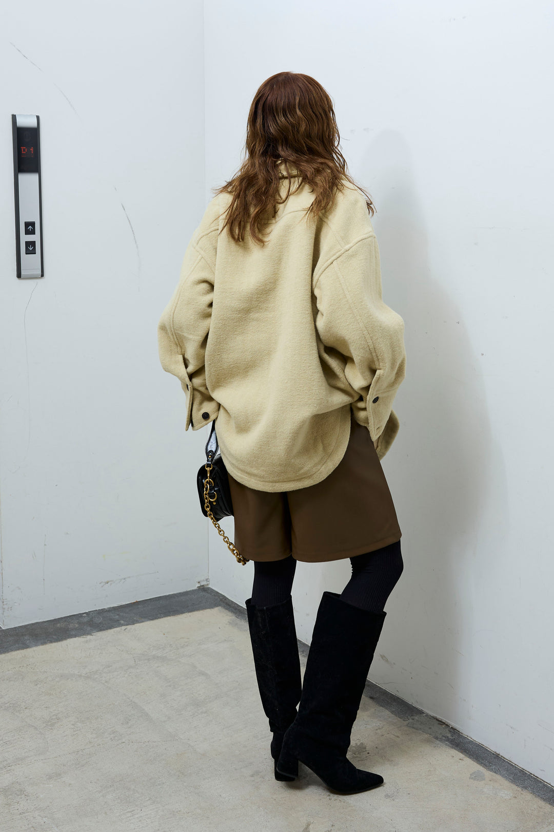 [予約/SET]ウールモッサ杢ヘリンボーンシャツJK+ストレッチフェイクレザーハーフパンツ(2set)