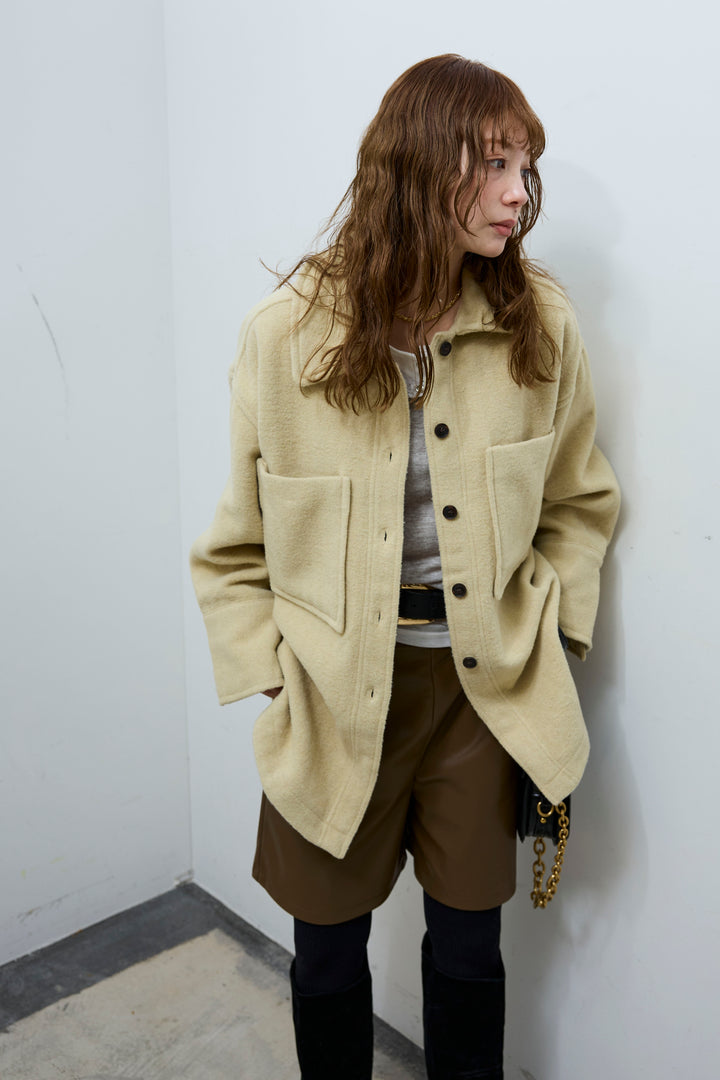 [予約/SET]ウールモッサ杢ヘリンボーンシャツJK+ストレッチフェイクレザーハーフパンツ(2set)