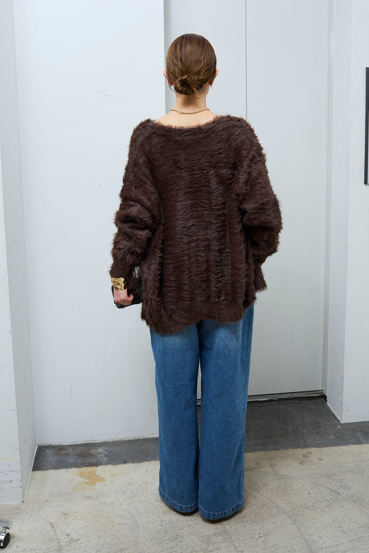 [予約/SET]起毛シャギーカーディガン+サテンレースキャミソール+フロントジップストラップデザインデニムサロペット(3set)