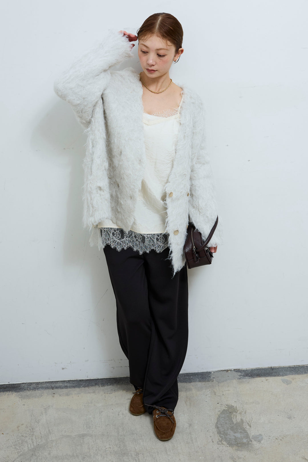 [予約/SET]ウェーブシャギーニットジャケット+エフォートレスカーブパンツ(2set)