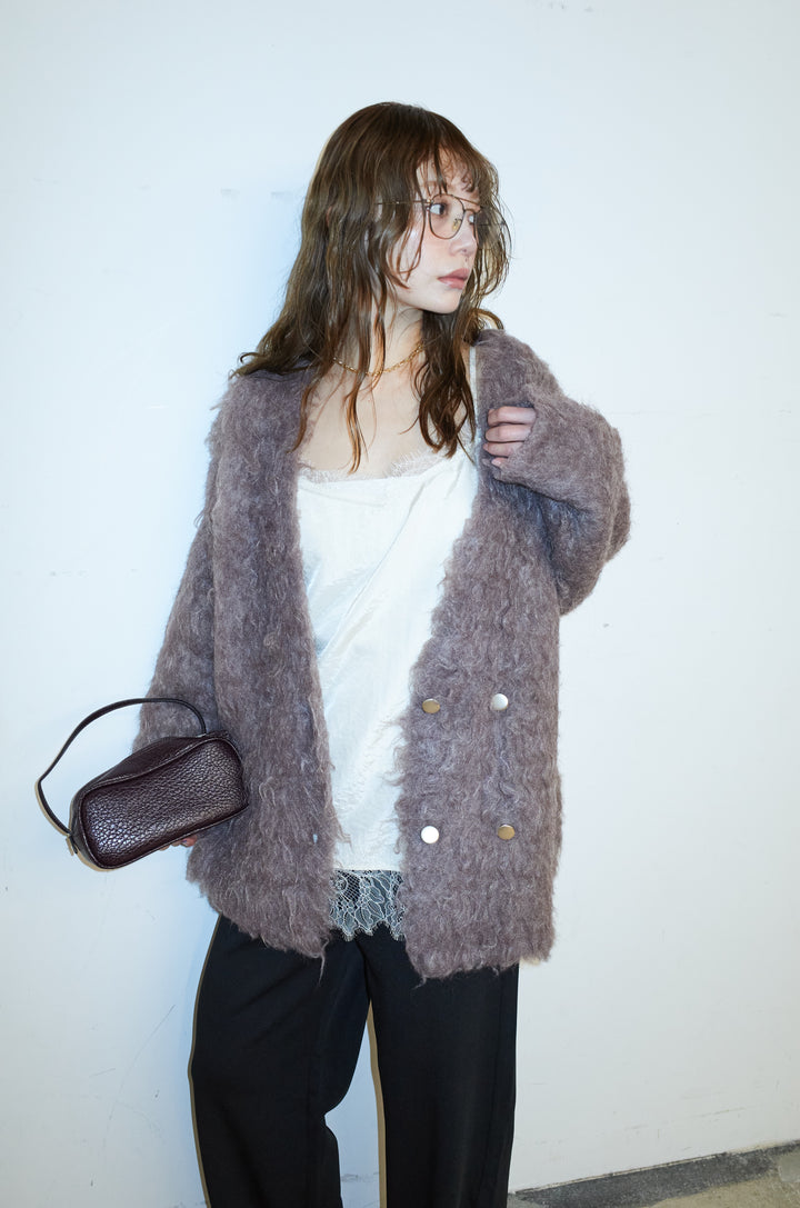 [予約/SET]ウェーブシャギーニットジャケット+サテンレースキャミソール(2set)