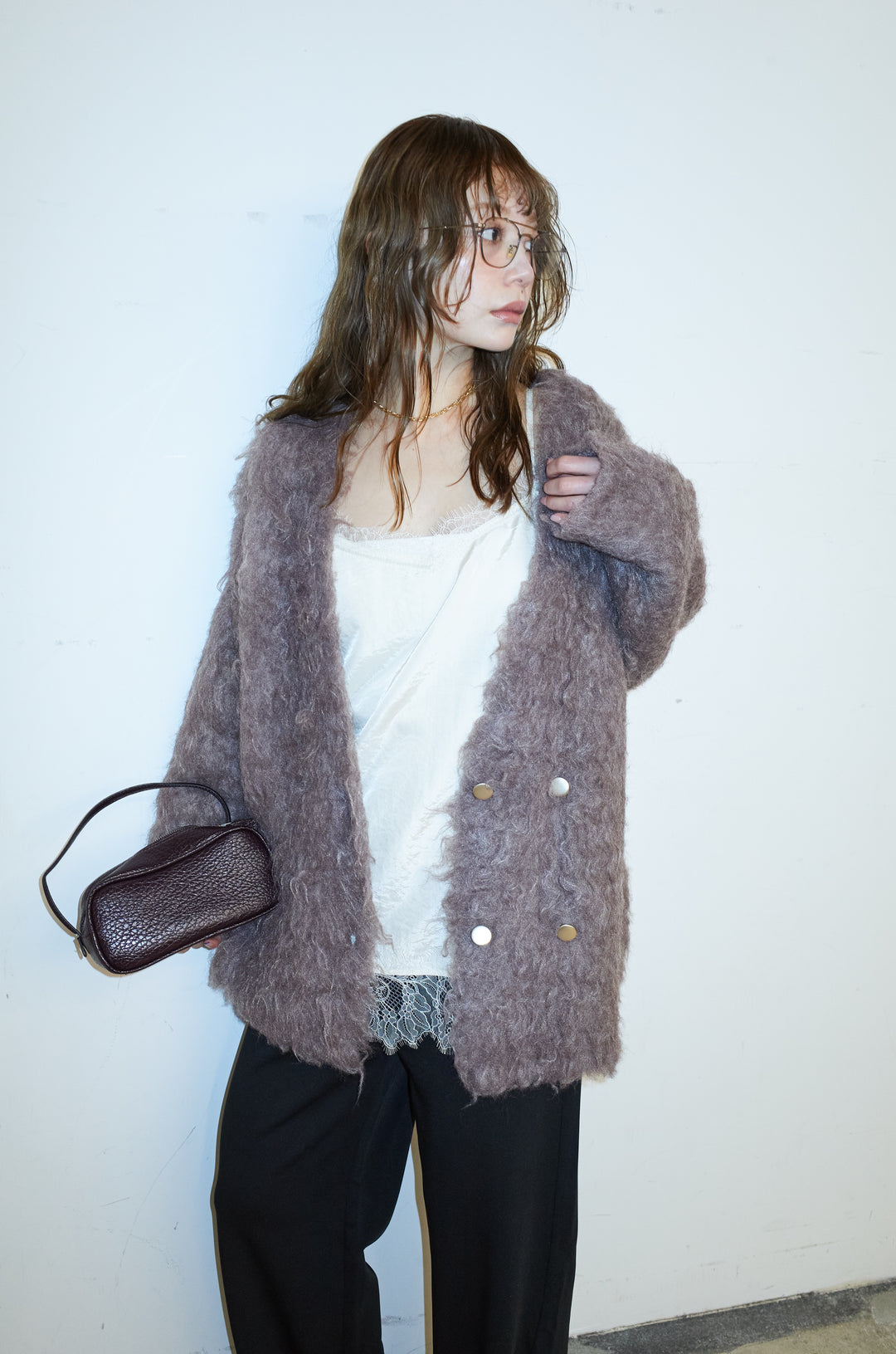 [予約/SET]ウェーブシャギーニットジャケット+エフォートレスカーブパンツ(2set)