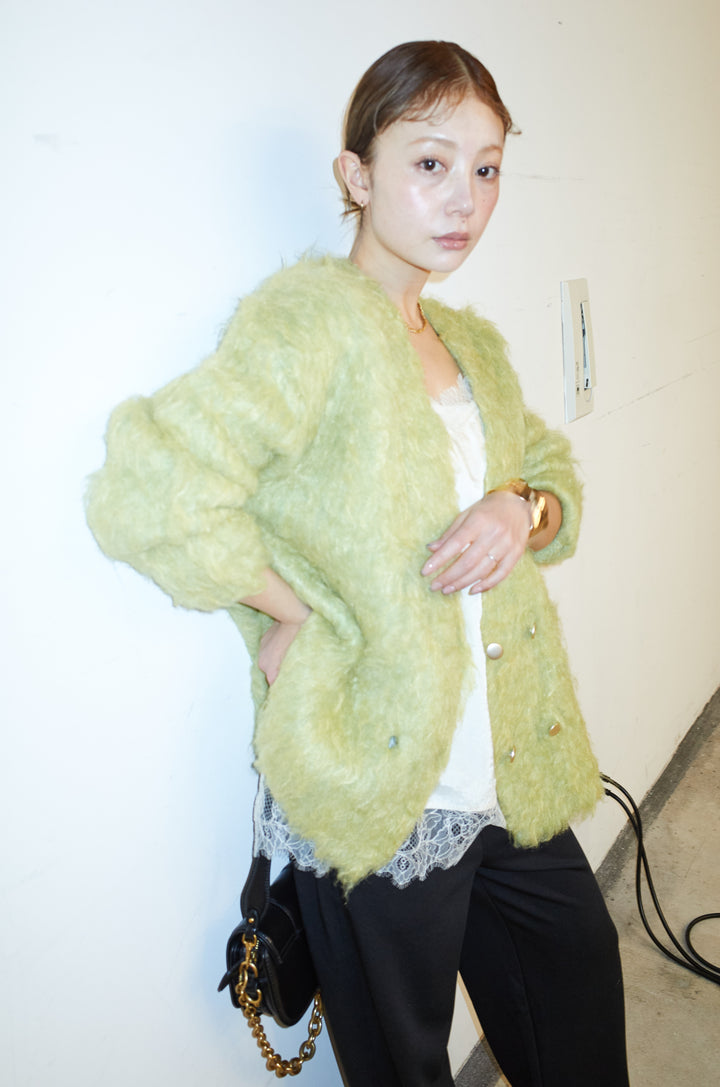 [予約/SET]ウェーブシャギーニットジャケット+サテンレースキャミソール+エフォートレスカーブパンツ(3set)