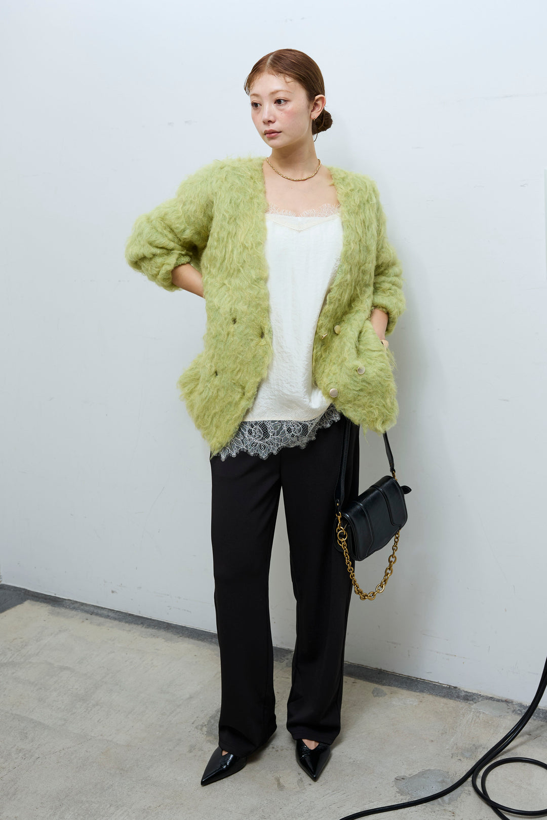 [予約/SET]ウェーブシャギーニットジャケット+エフォートレスカーブパンツ(2set)