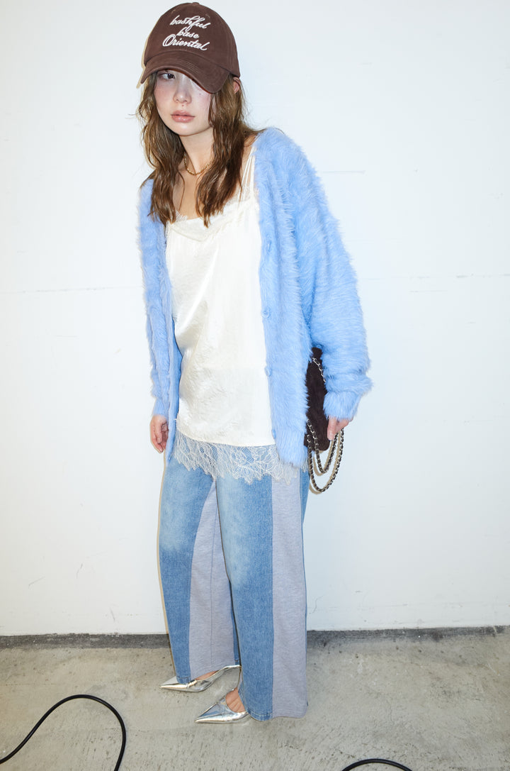 [予約/SET]起毛シャギーカーディガン+サテンレースキャミソール(2set)