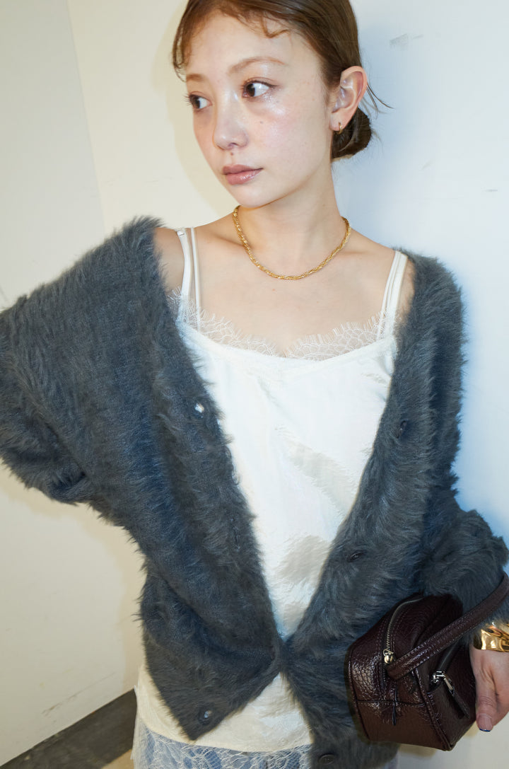 [予約/SET]起毛シャギーカーディガン+サテンレースキャミソール(2set)