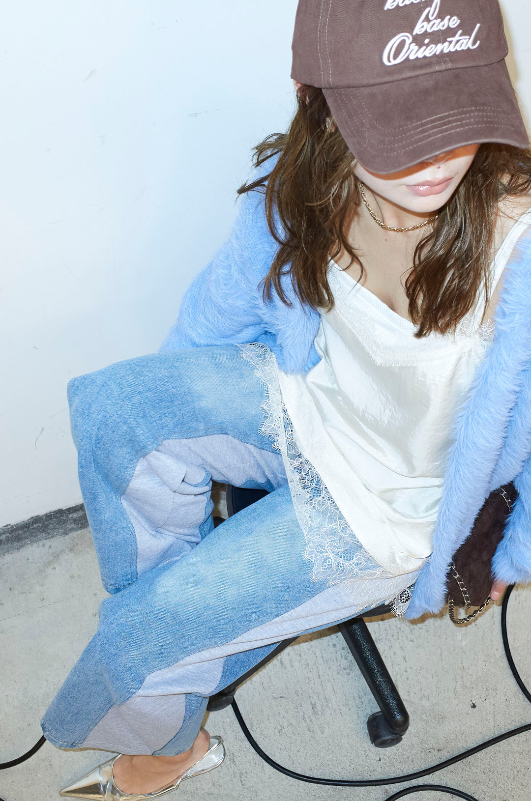 [予約/SET]起毛シャギーカーディガン+スウェット切り替えデニムパンツ(2set)