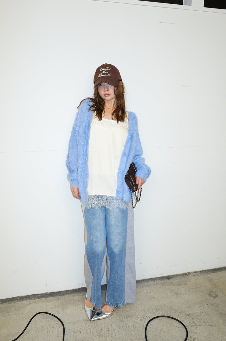 [予約/SET]起毛シャギーカーディガン+サテンレースキャミソール(2set)