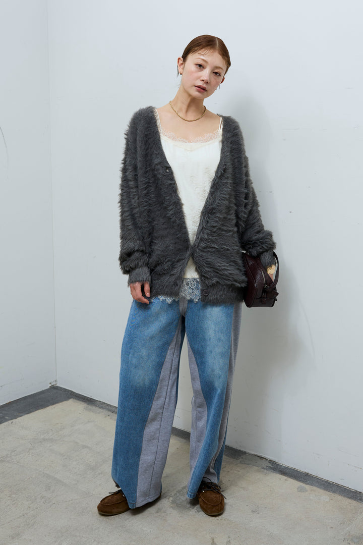 [予約/SET]起毛シャギーカーディガン+サテンレースキャミソール(2set)