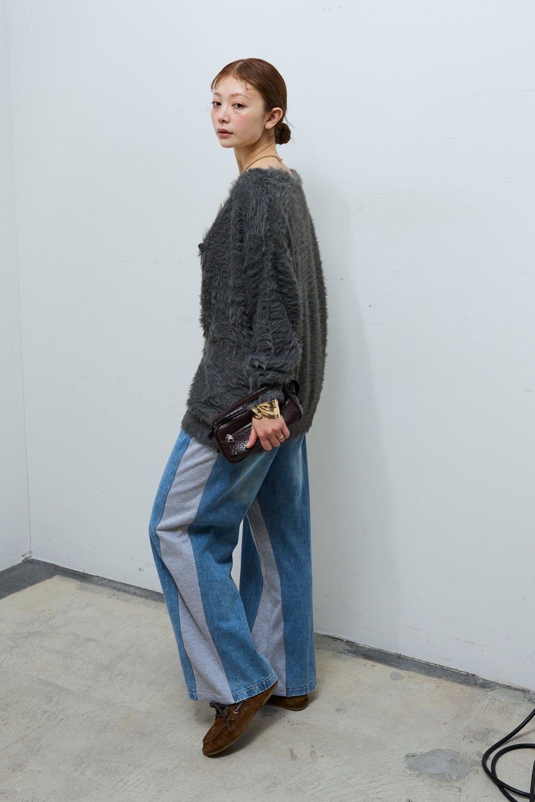 [予約/SET]起毛シャギーカーディガン+サテンレースキャミソール(2set)