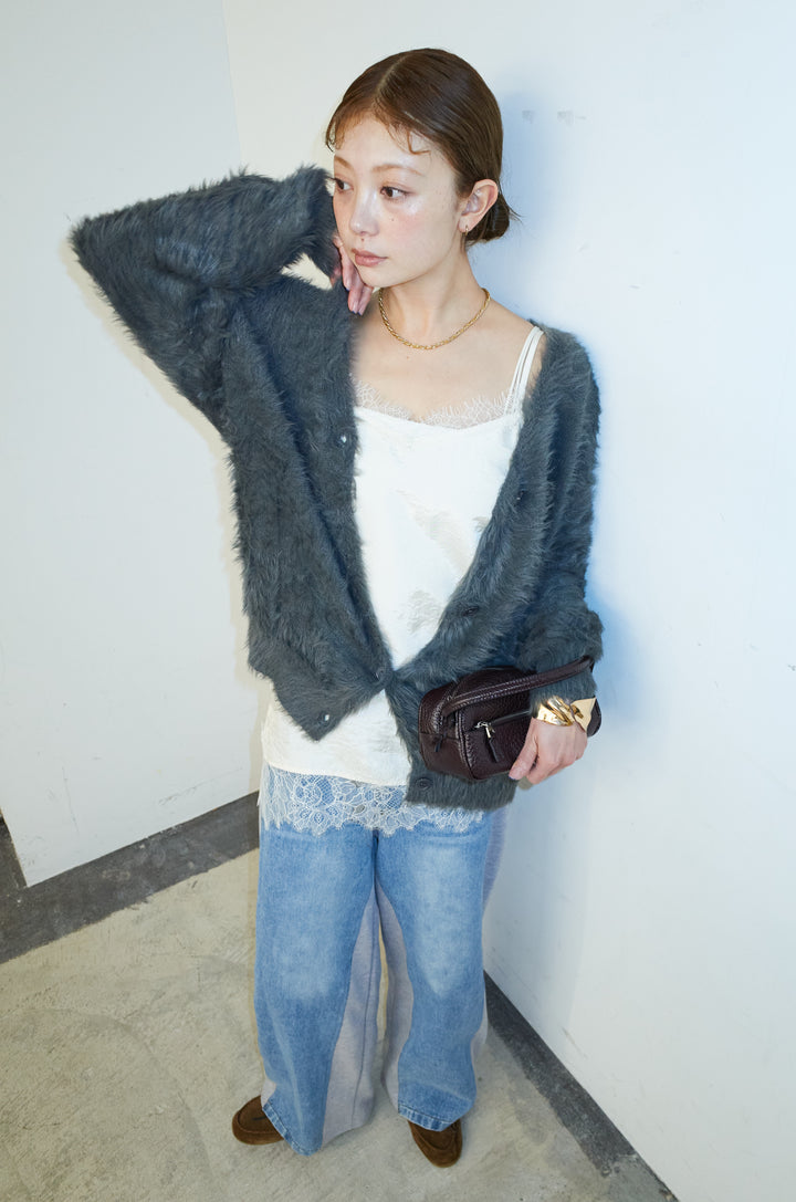 [予約/SET]起毛シャギーカーディガン+サテンレースキャミソール(2set)