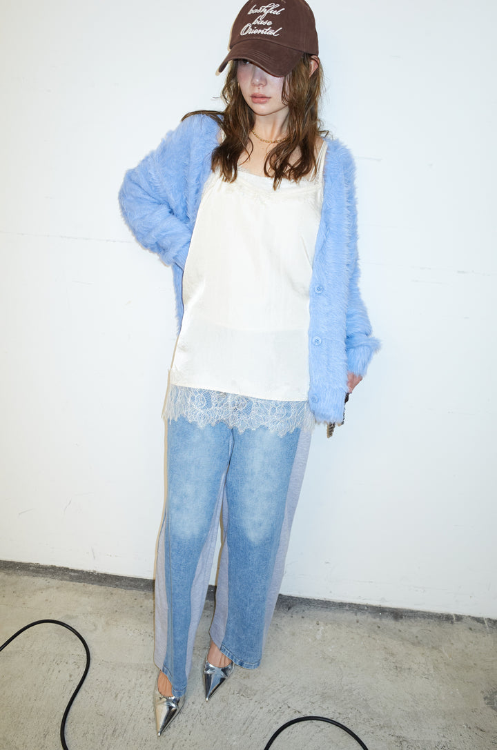 [予約/SET]起毛シャギーカーディガン+サテンレースキャミソール(2set)