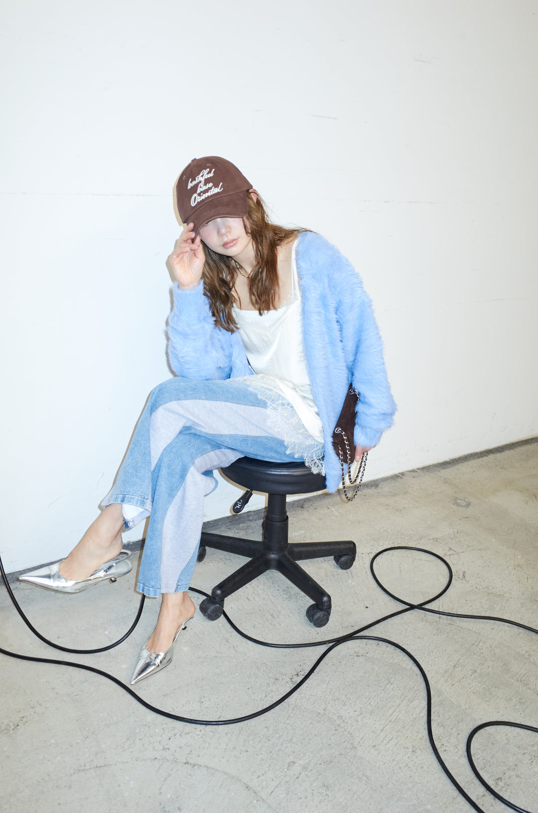 [予約/SET]起毛シャギーカーディガン+スウェット切り替えデニムパンツ(2set)