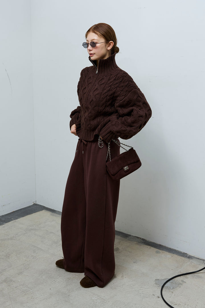 [予約/SET]バルキーケーブルハーフジッププルオーバー+裏起毛スウェットワイドパンツ(2set)