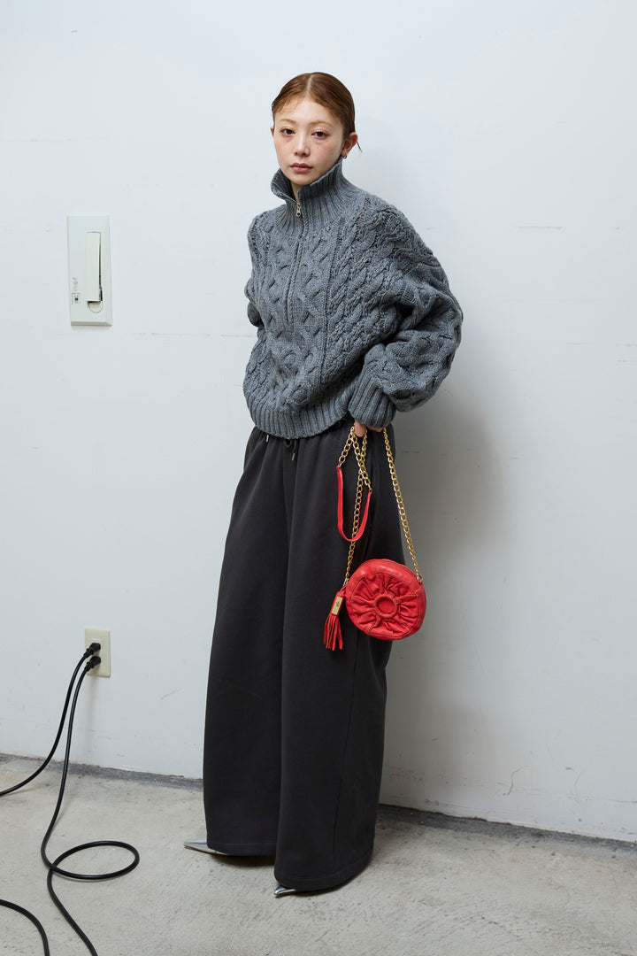 [予約/SET]バルキーケーブルハーフジッププルオーバー+裏起毛スウェットワイドパンツ(2set)