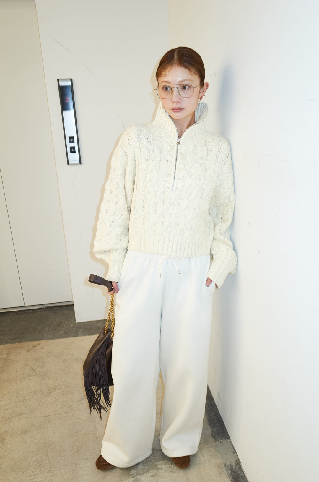 [予約/SET]バルキーケーブルハーフジッププルオーバー+裏起毛スウェットワイドパンツ(2set)