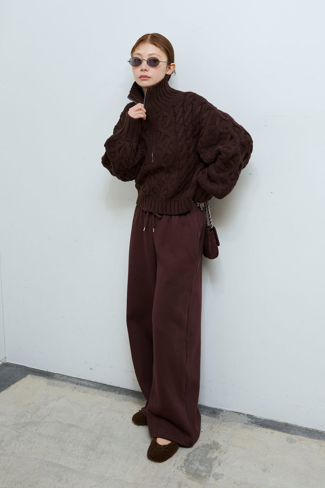 [予約/SET]バルキーケーブルハーフジッププルオーバー+裏起毛スウェットワイドパンツ(2set)