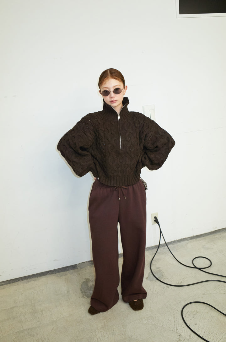 [予約/SET]バルキーケーブルハーフジッププルオーバー+裏起毛スウェットワイドパンツ(2set)