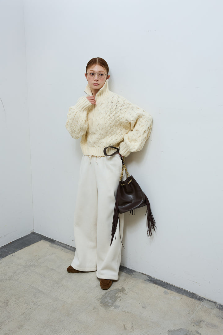 [予約/SET]バルキーケーブルハーフジッププルオーバー+裏起毛スウェットワイドパンツ(2set)